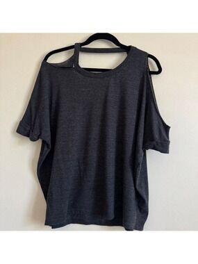 Chaser Cold Shoulder Deconstructed T-Shirt Top, Heather Dark Grey, Size Medium